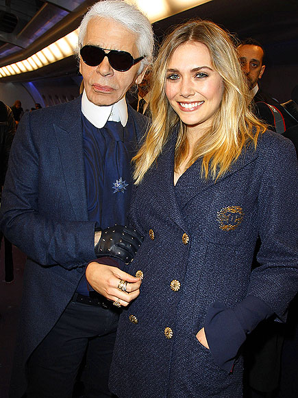 Elizabeth Olsen wearing Chanel & Karl Lagerfeld at his show